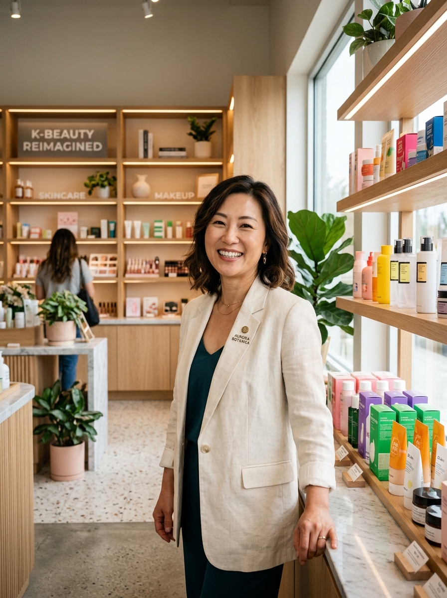 Confident beauty store owner partnering with K Select
